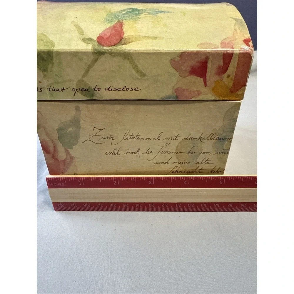 Vintage 1994 Harbert Industries Decoupage Planter Box Cachepot, Floral Script